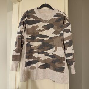 Aerie Camouflage Crew Neck Sweater - Brown and Cream